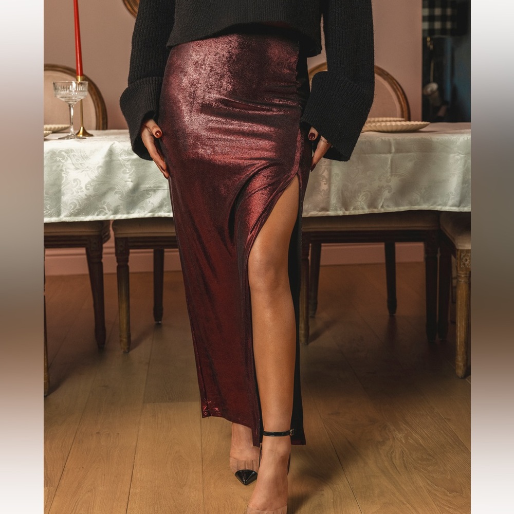 Red wine maxi skirt.
